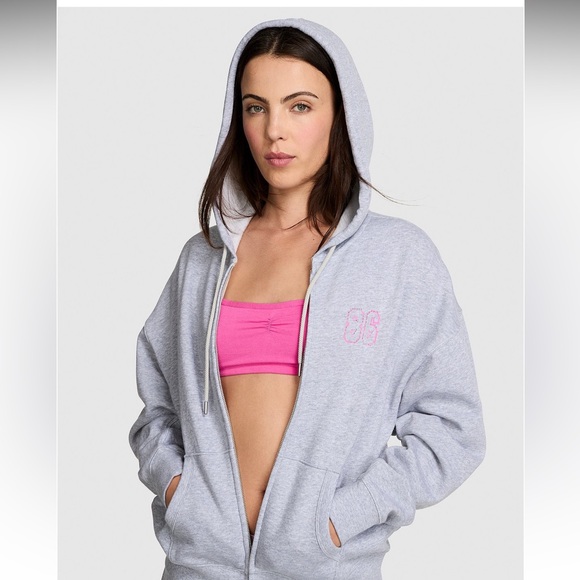 PINK Victoria's Secret Tops - PINK Victoria's Secret Light Gray Hoodie with Pink Accents